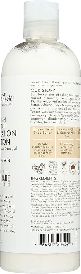 100% Virgin Coconut Oil Daily Hydration Body Lotion by Shea Moisture for Unisex - 13 oz Body Lotion (Pack of 2)