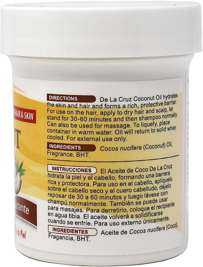 De La Cruz Coconut Oil - Expeller Pressed Coconut Oil for Skin and Hair - Natural Moisturizer for Skin and Hair - 2.2oz (3 Jars)