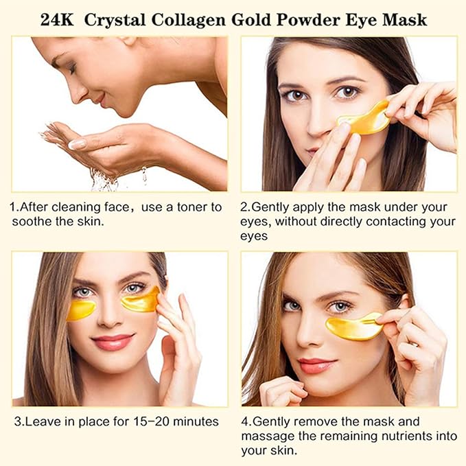 30 Pairs Lip Masks & 24K Gold Eye Mask, Gel Crystal Collagen Eye Patches for Puffy Eyes, Moisturizing & Reducing Fine Lines Dark Circleeye Patches for Dark Circles and Puffiness