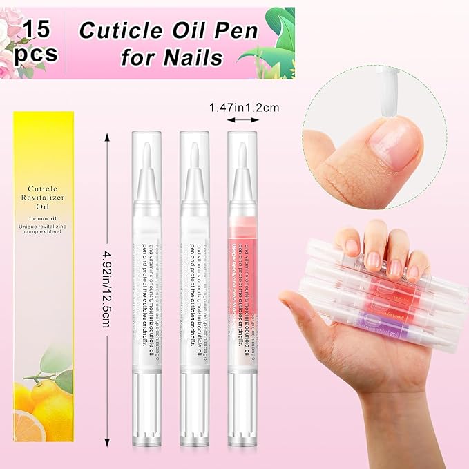 15 Pcs Cuticle Oil Pens, Nail Oil Treatment with Soft Brush, Nail Cuticle Revitalizer Repair Pen