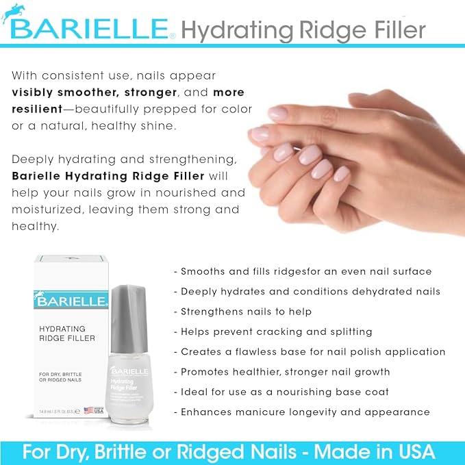 Barielle Brittle or Ridged Nails Filler, Fill and Smooth Unsightly Nail Ridges, For Dry, Enhances Growth, Hydrating and Strengthening, Base Coat 0.5 Ounce