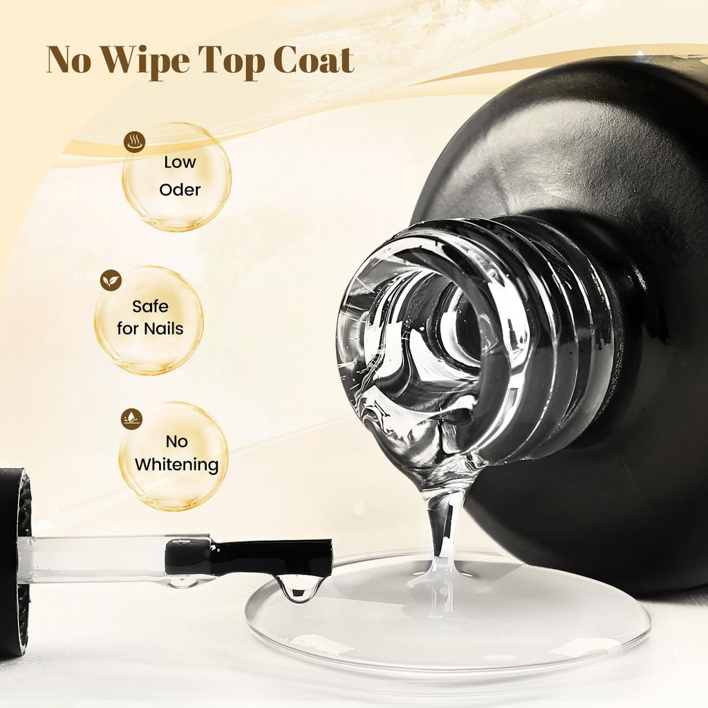 JODSONE 2 Bottles 15ml of Top Coat Gel Polish No Wipe Help Bright Manicure Need Lamp Cured