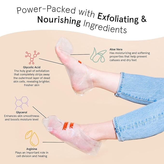 grace & stella Award-Winning Foot Peel Mask - Foot Peeling Mask with Aloe Vera - Moisturizing Foot Mask for Dry Cracked Feet - Foot Exfoliator for Baby Soft Feet (4 Pairs, Lavender)