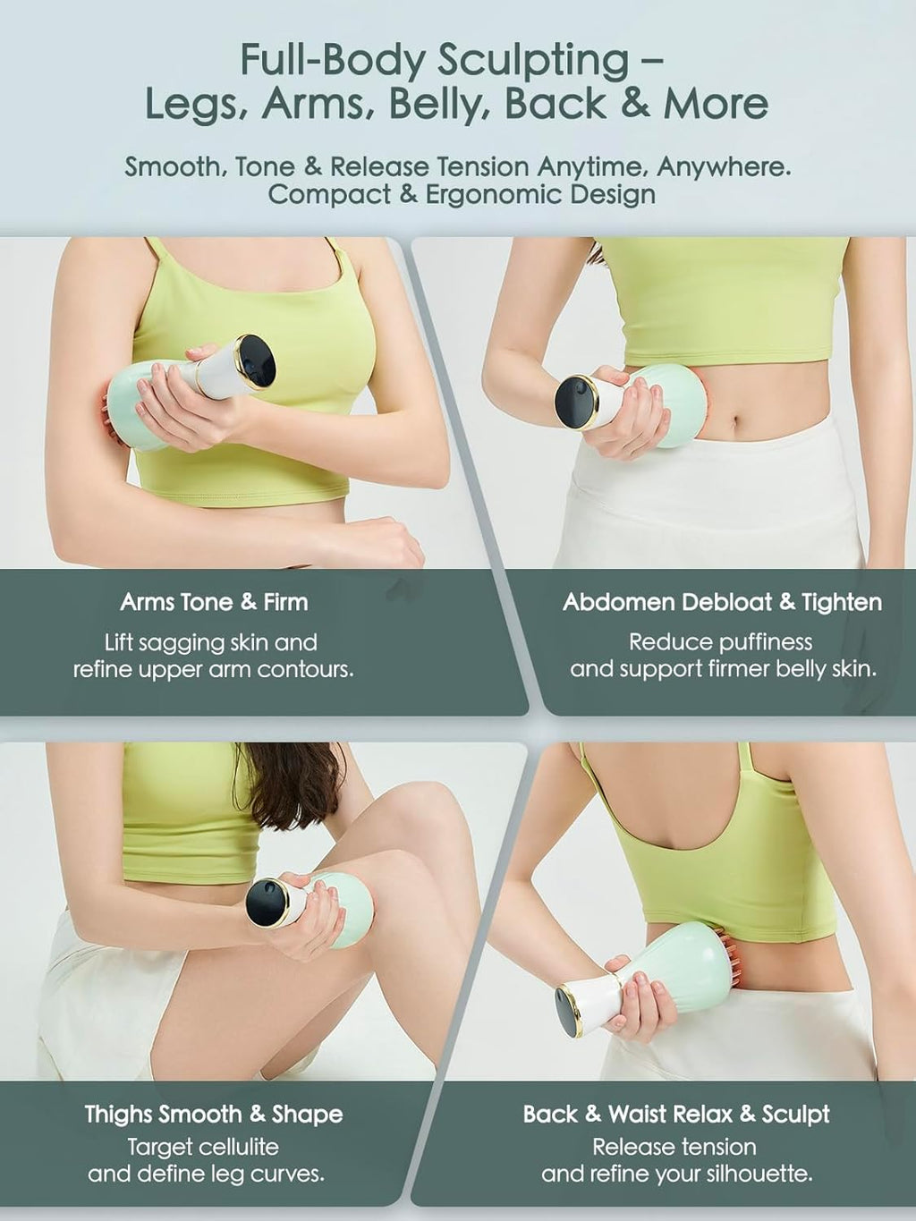 Lymphatic Drainage Massager & Massage Tool with Cellulite Oil, Body Sculpting Machine & Fascia Blaster for Cellulite with Microcurrent, Light, Heat & Vibration, for Legs, Arms & Belly