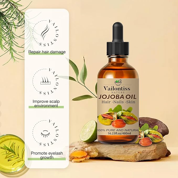 Jojoba Oil Organic – Natural Body Oil and Massage Oil, Body Spray for All Skin, Hair, and Nails, Cold Pressed & Hexane Free(Jojoba Oil, 16 Fl Oz)