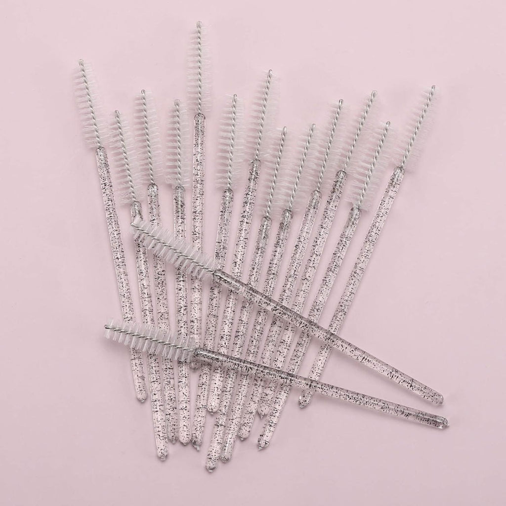 Tbestmax 300 Pcs Disposable Spoolies, Mascara Wand Eyelashes Brushes Applicator for Eyebrow Eye Lash Extension Black Stick White Head