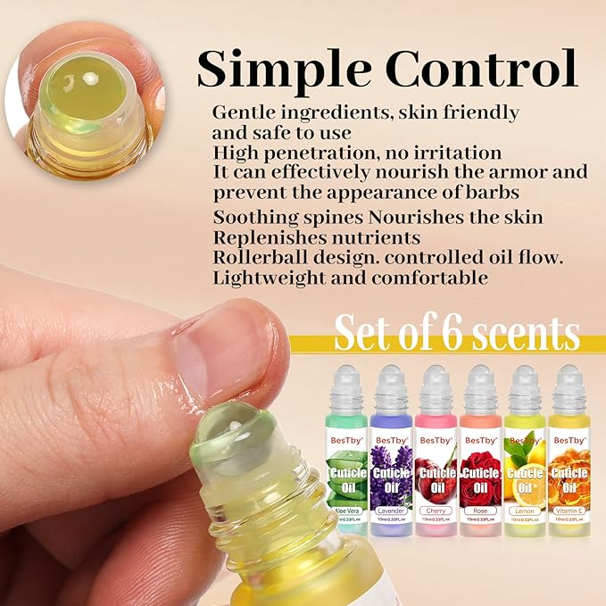Cuticle Oil - Repaired Dryness Damaged Nails and Cuticle, Moisturizes, and Strengthener for Nails Care, 6 Bottle/10ml Rollerball