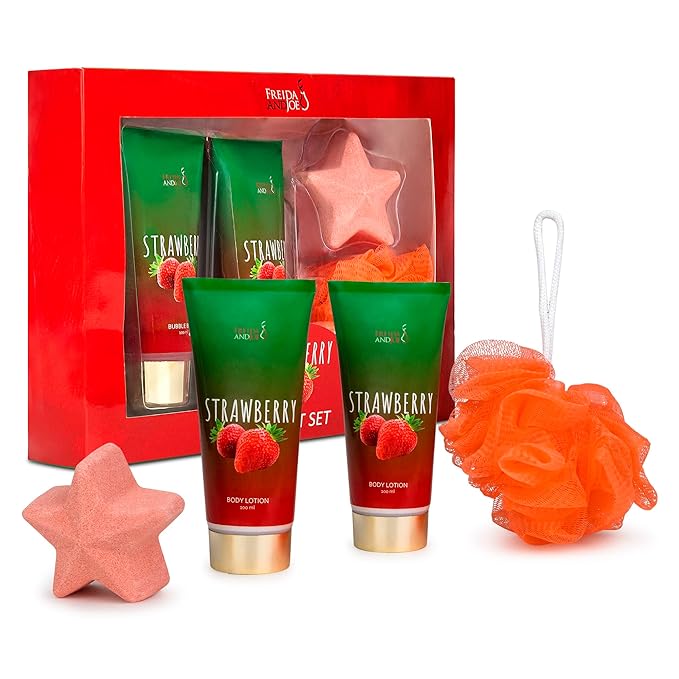 Strawberry Bath and Body Gift Set for Women - Luxurious Shower Pampering, Irresistible Strawberry Scent, Complete Body Skincare Collection