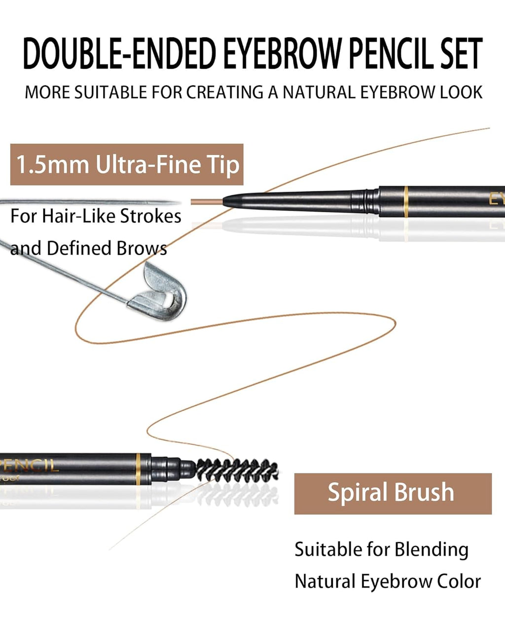 Light Brown Eyebrow Pencils for Women, 12Pcs Ultra Slim Eyebrow Pencil with 2 Brow Razors Kit, Double Head 1.5mm Micro-Fine Tip & Spiral Brush, Can Draw Fine and Long-Lasting Brows Makeup