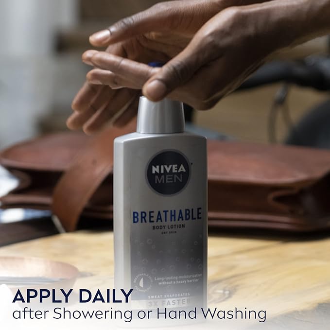 NIVEA MEN Breathable Body Lotion, 48 Hour Hydrating Lotion for Men, 13.5 Fl Oz Bottle
