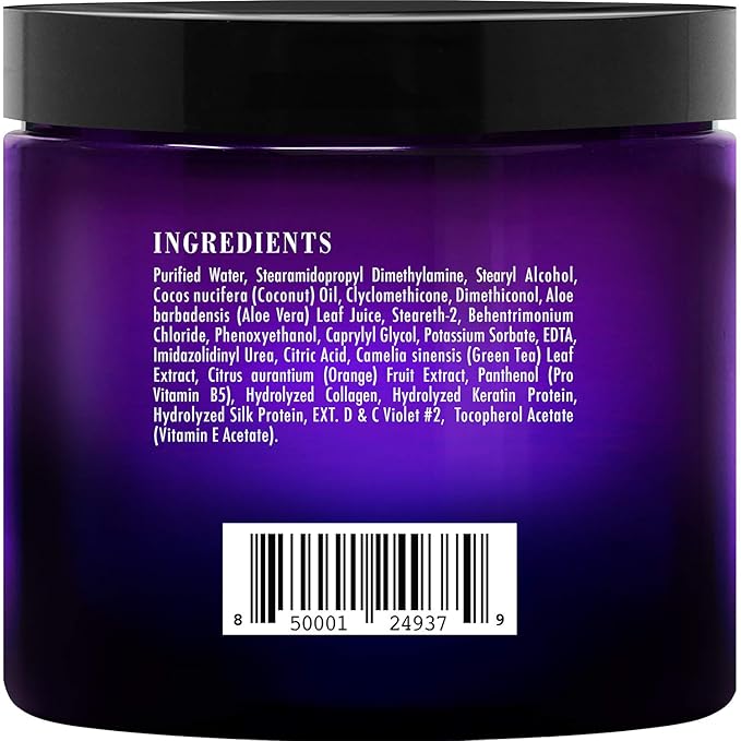 Botanic Hearth Purple Hair Mask for Silver and Blonde Hair – 8 oz – Toning Hair Treatment with Coconut Oil, Bitter Orange, Green Tea & Aloe Vera