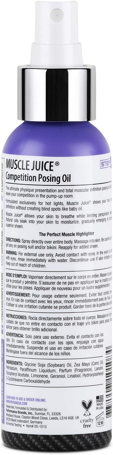 Pro Tan, Muscle Juice, Maximum Definition Posing Oil, Stage Oil, Fitness Event, Modeling, Photoshoot, 4 oz.