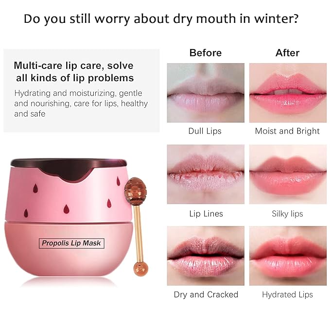 3PCS Bee Lip Balm Honey Pot Set, Moisturizing Propolis Mask, Hydrating Prevention for Dry and Cracked Skin, Exfoliating Scrubs, Sleep Mask Reduces Lines, Skin Care Products