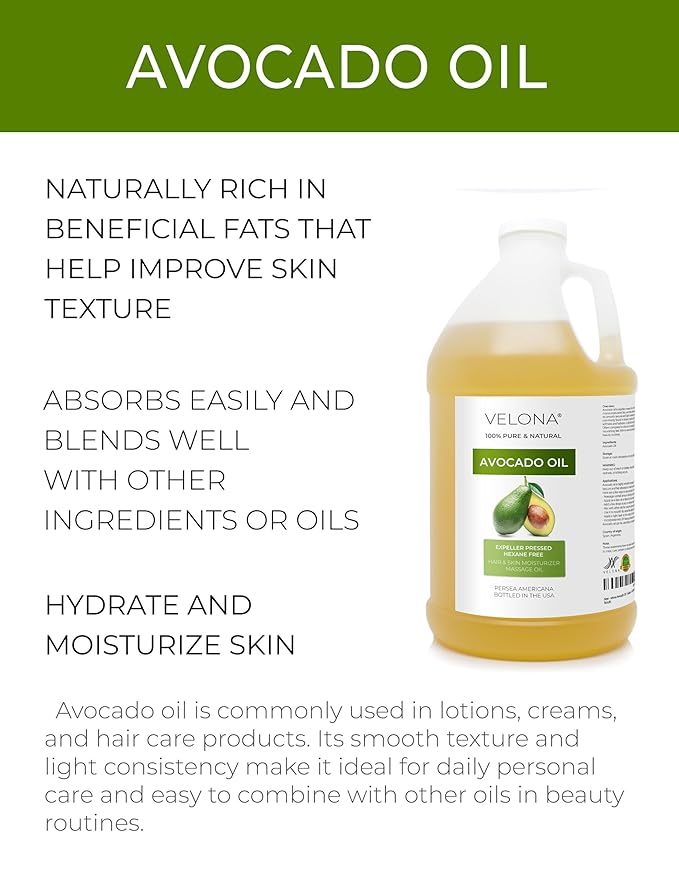 velona Avocado Oil 64 Fl Oz | 100% Pure and Natural Carrier Oil | Expeller-Pressed | Hair, Body and Skin Care | Use Today - Enjoy Results