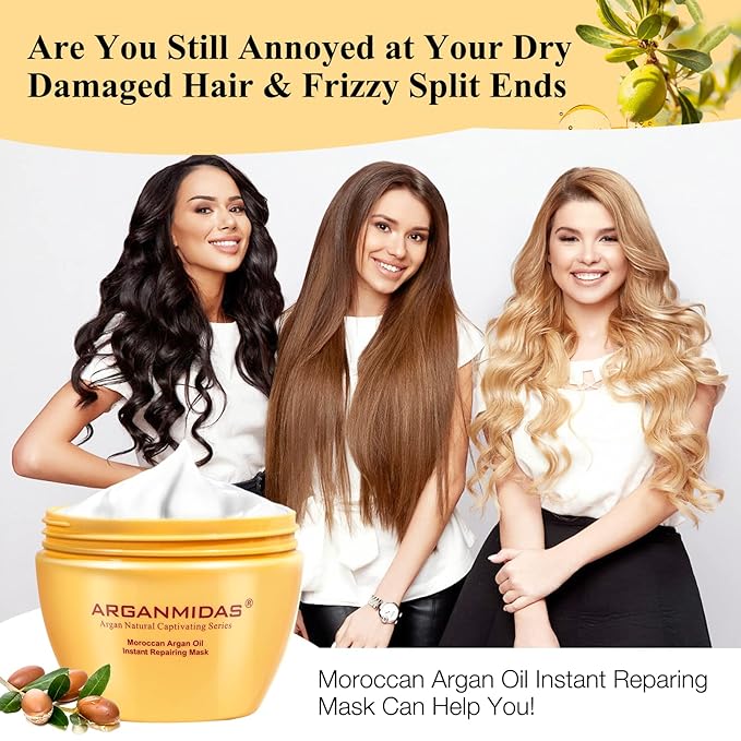 Hydrating Argan Oil Instant Repairing Hair Mask, Deep Conditioner Hair Treatment for Dry Damaged, Curly, Dye, Split End and Bleached Hair,10.2 Fl Oz
