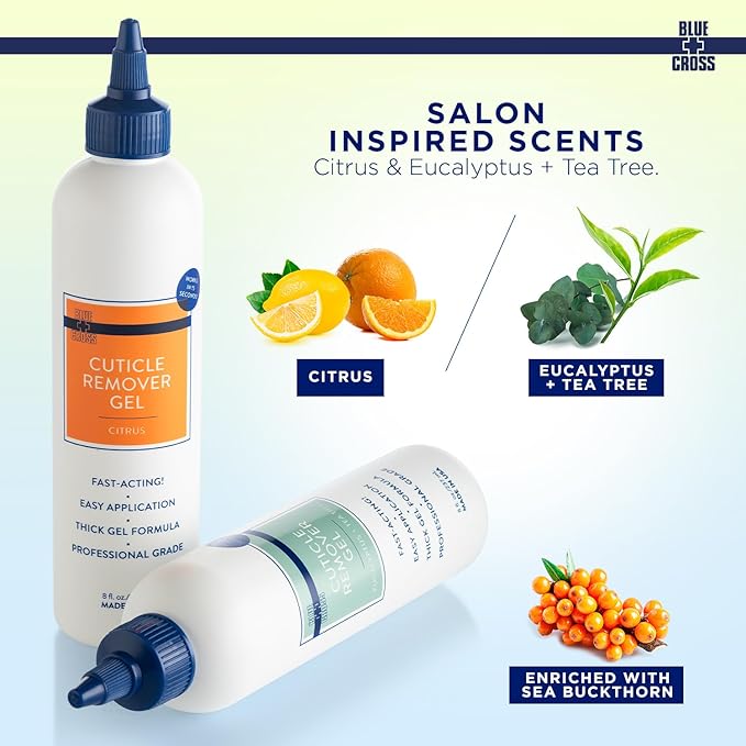 Blue Cross Professional Nail + Cuticle Care, All Natural Mineral Oil Free, Nourishing Nail & Cuticle Oil + Moisturizing Hydrating Cuticle Remover Gel Softener, 2 Pack Bundle