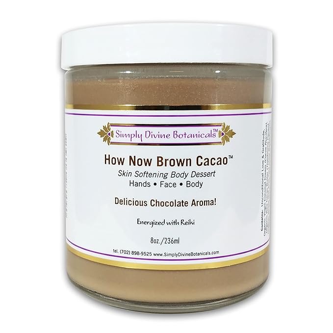 Simply Divine Botanicals How Now Brown Cacao - All-Natural and Organic Body Butter with a Chocolate Aroma to Soften and Deeply Moisturize Hands, Face, Body, 8 oz