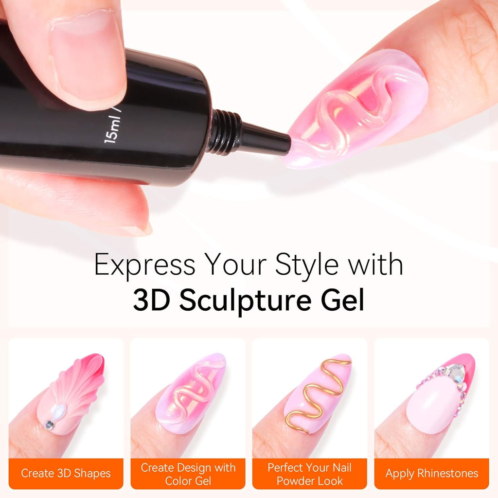 Makartt 3D Gel Nail Art: 2 Pcs 15g Nail Sculpting DIY No Wipe 3D Molding Gel for Nails Decoration, Manicure Sculpture Nails