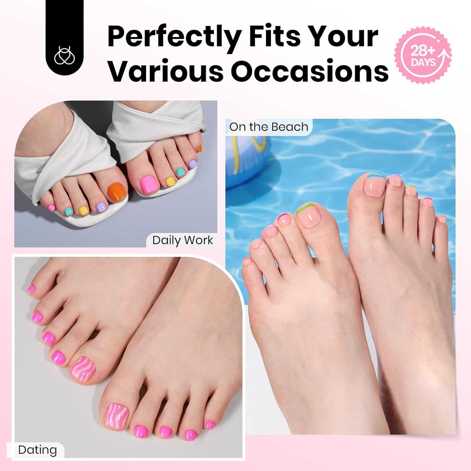 Beetles Toe Nail Tips Square - 16 Sizes 192 Pcs Full Cover Nail Tips Fake Acrylic Toe Nail Pre-etched Double Matte Press on Toenails, Soft Gel Toe Nail Extensions for Women