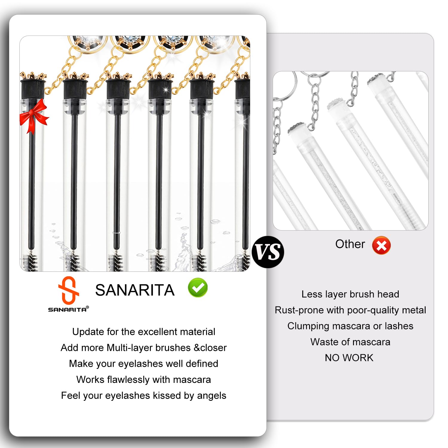 Upgrade 48 Pieces Disposable Mascara Wands Set,Diamond Mascara for Women and Girls- Include 24 Pcs Crystal Lash Spoolies Brush and 24 Pcs Reusable Keychain Empty Eyelash Brush Tubes