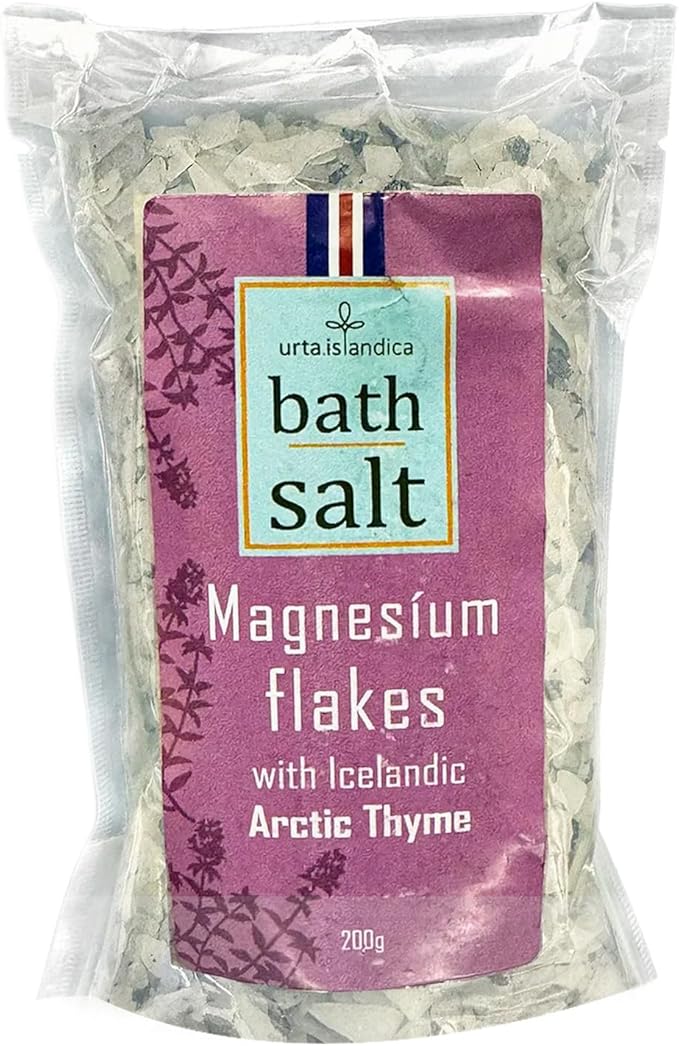 Magnesium Bath Salts with Icelandic Arctic Thyme 200g - Luxury Alternative to Epsom Salt Bath Soak, Magnesium Flakes Sitz Baths, Foot Soaks, Magnesium Chloride Relaxing Magnesium Soak