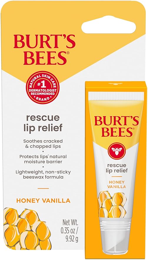Burt's Bees Rescue Lip Relief, Honey Vanilla, Hydrating Lip Balm for Dry Cracked Lips, with Responsbily Sourced Beeswax and Shea Butter, 100% Natural Origin, 1 Squeezy Tube, 0.35oz