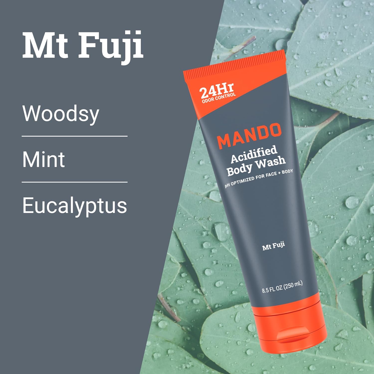 Mando Odor Shield Body Wash - 24 Hour Control - Removes Odor Better than Soap - SLS Free, Paraben Free, Skin Safe - 8.5 Ounce (Pack of 2) (Mt Fuji)