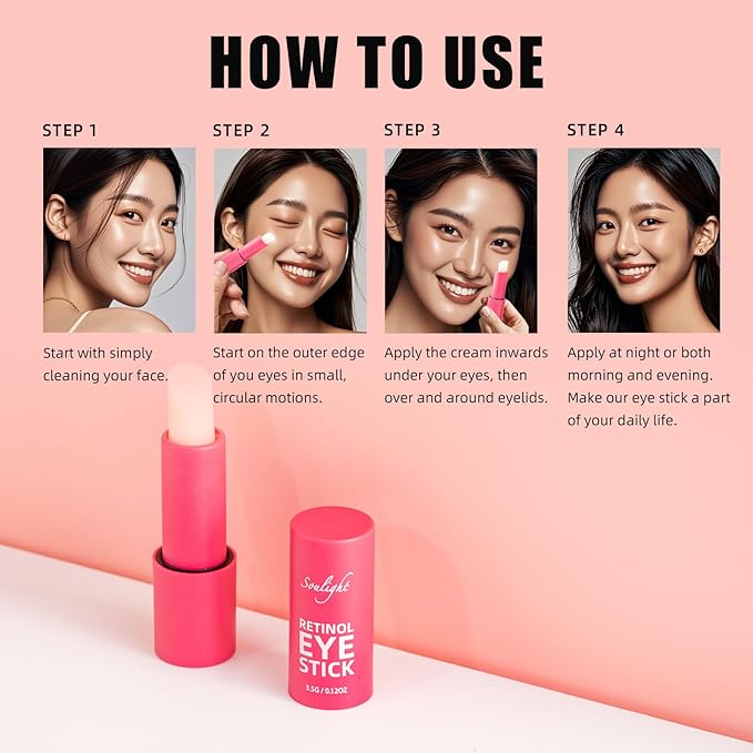 Soulight Retinol Eye Stick, Anti-Aging Eye Cream, Skincare for Wrinkles, Dark Circles, Puffiness - Retinol Eye Balm Moisturizes, Softens & Nourish Skin