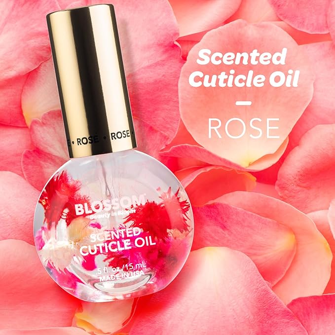 Blossom Hydrating, Moisturizing, Strengthening, Scented Cuticle Oil 0.5oz + See No Evil Rollerball Cuticle Oil 0.19oz, 2 Pack Bundle, Rose