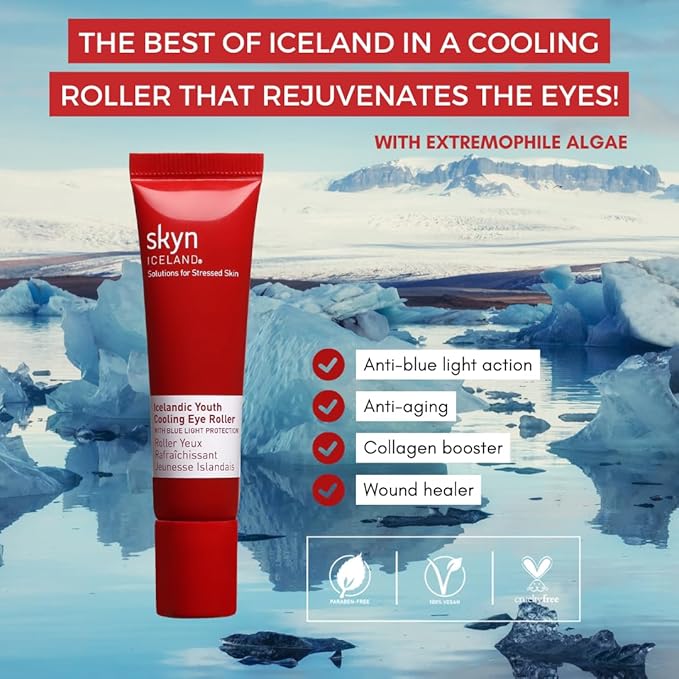 Skyn Iceland Icelandic Youth Cooling Eye Serum Hyaluronic Acid Skincare for Puffy Eyes Dark Circles & Wrinkles with Blue Light Protection, 0.4 Fl. Oz.