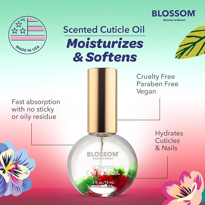 Blossom Cuticle Oil for Nails, Hydrating, Moisturizing, Scented Nail Oil Cuticle Care, Infused with Real Flowers, Made in USA, 0.5 fl. oz, Amazon Exclusive, Watermelon