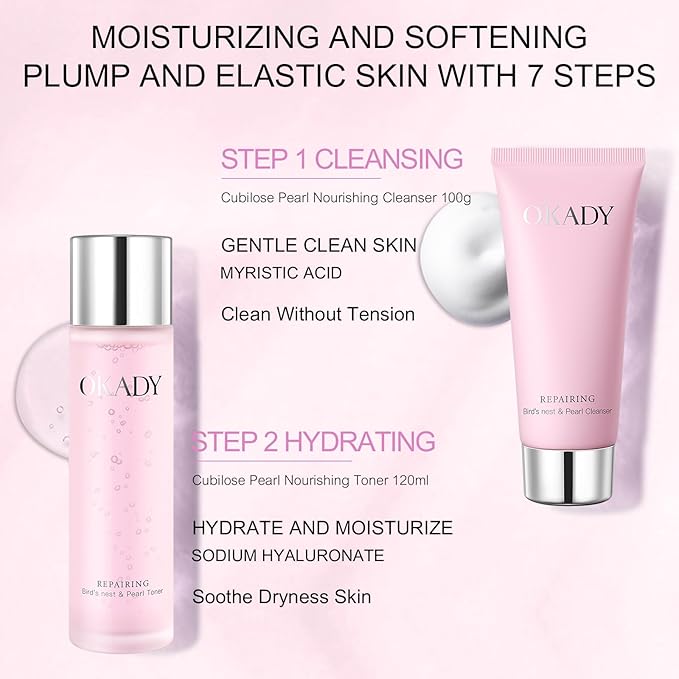 7-In-1 Skincare Gift Set With Facial Cleanser, Toner, Serum, Eye Cream, Lotion, Cream&Sleep facial mask, Moisturizing Skin Care Kit For Women, Birthday Gifts Set For Teen Girls