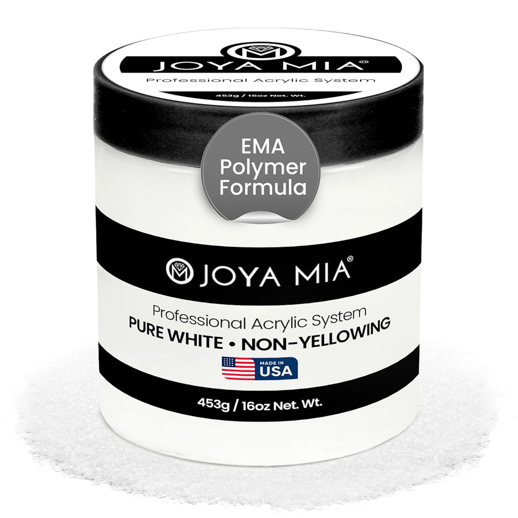 Joya Mia Acrylic Powder for Nails, MMA-Free, Super Adhesion Professional Powder for Flawless & Long-Lasting Nail Enhancements, Easy Application, Vibrant & Stunning Colors - Pure White, 16 oz