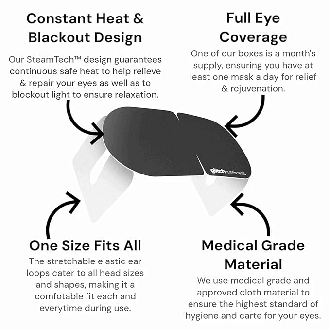 Self Heating Eye Mask - Steam Eye Mask for Dry Eyes, Soothing Relief, Stress Reduction - Disposable Warm Eye Compress Moist Heat