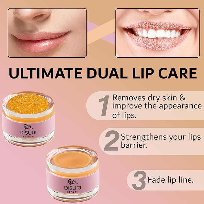 Lip Mask and Lip Scrub Set - Moisturizing Lip Scrub for Exfoliating and Smoothing Lips, Cruelty-free - Improves Texture, Hydrates, and Softens Chapped, Dark Lips Skin - (Orange)