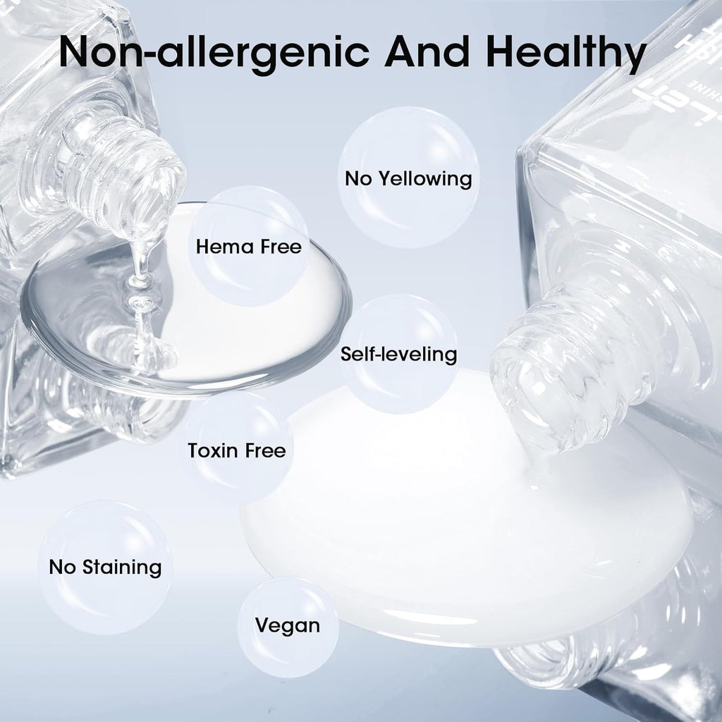 GELLEN Clear Nail Polish Base Top Coat, No Wipe High Gloss Shine Top Coat Quick Dry, Sheer Nail Base Coat Strengthener Strengthens Nails - Calcium Formula, Non UV Gel, Hema Free, Non-toxic, No Chip