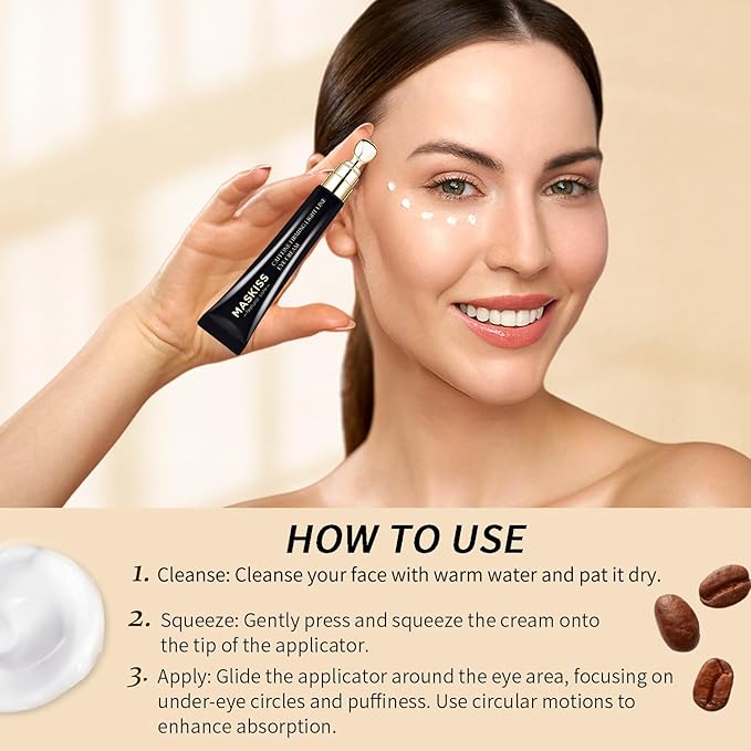 Under Eye Cream for Wrinkles, Skin Renewing Eye Cream With Peptides + Caffeine for Dark Circles and Puffiness, Anti Aging, Reduce Fine Lines and Under EyeBags, Fragrance Free