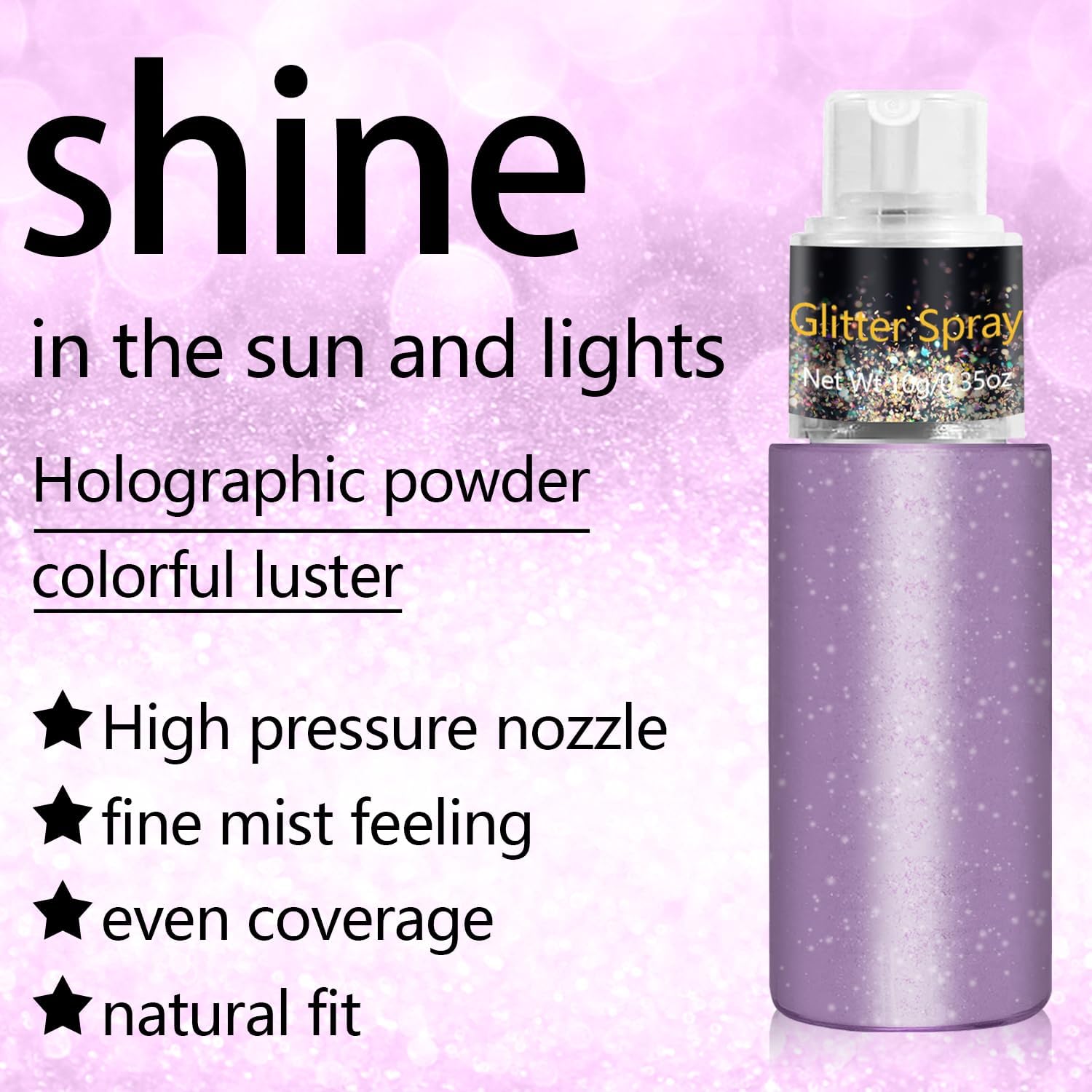 Hair and Body Glitter Spray, Holographic Glitter Highlighter Powder, Face Body Clothes Shiny Glitter, Loose Shimmer Hairspray Festival Rave Prom Accessories, 10g (05# Purple)