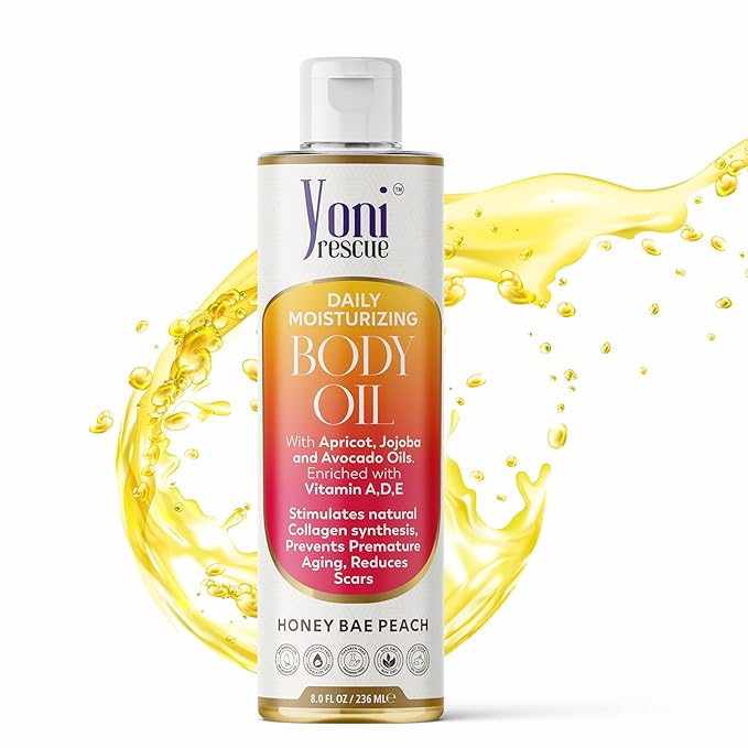 Daily Skin Moisturizing Body Oil with Apricot, Jojoba, Avocado & Vitamin E Oil | Hydrating & Nourishing for all Skin types | After Shower oil 8oz Honey Bae Peach Scented