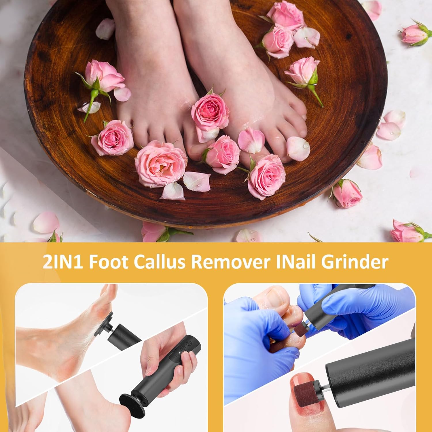 Upgraded Wireless Electric Callus Remover for Feet,6-Speed 2-in-1 Rechargeable Foot File Callus Remover with USB Charging & 3 Types of Sandpaper, Dead Skin Remover for Dry Cracked Heels,Black