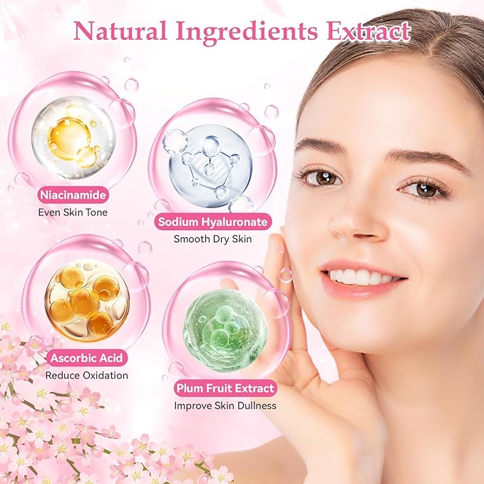 Skin Care Set, Cherry Blossom Skin Care Sets & Kits, Skin Care for Teenage Girls Gift Set with Cleanser, Toner, Serum, Eye Cream, Facial Cream, Facial Skin Care Sets & Kits for Teenage Girls Women