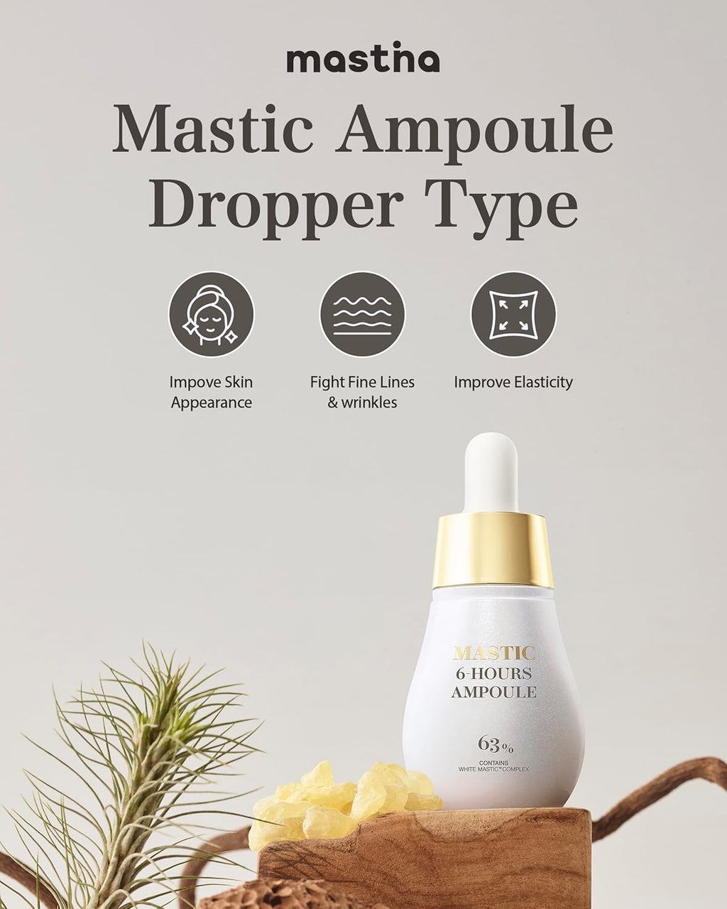 MASTINA Mastic Ampoule Serum Spoid Type Set(Dropper Type, 0.5fl oz, pack of 3), Fermented Mastic Gum. White Mastic Complex 63% + Tranexamic Acid 2% + Niacinamide 5%