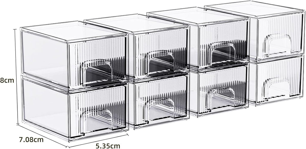 ZJIAI 8 Pack Clear Stackable Storage Drawer, Acrylic Drawer, Cosmetic Organizer, Plastic Organizer for Dresser, Under, Kitchen Cabinet, Pantry, Home Organization and Storage