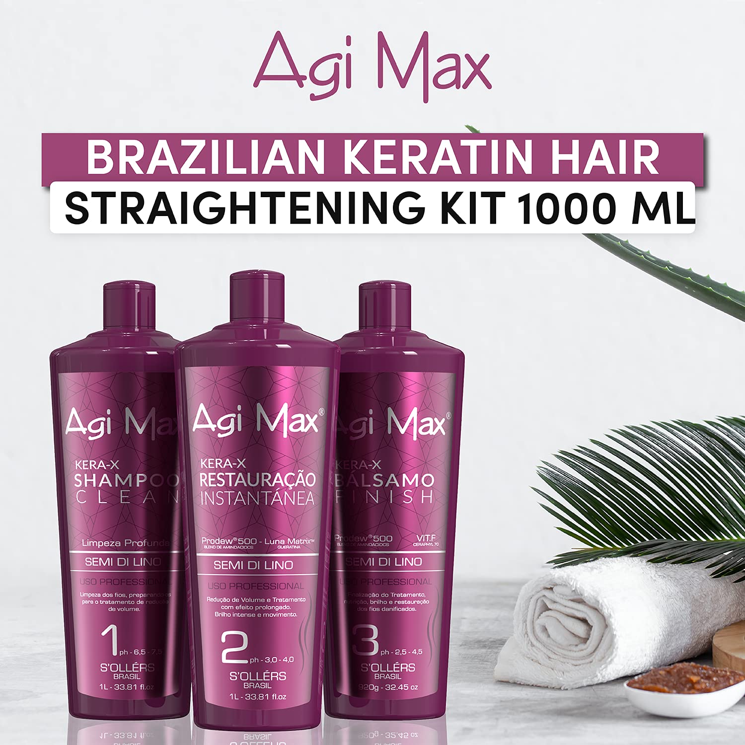 Brazilian Keratin Hair Treatment Kit 1000ml - 3 Steps - The Best Straightening!