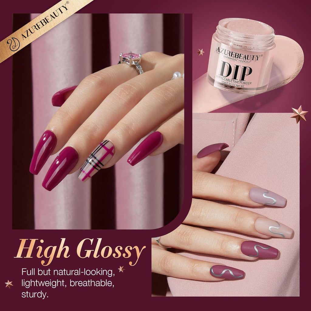 4 Colors Dip Nails Powder Kit, AZUREBEAUTY Fall Winter Brown Purple Dipping Powder Starter Set with Base & Top Coat Activator Recycling Tray for French Nail Art Manicure Salon DIY at Home