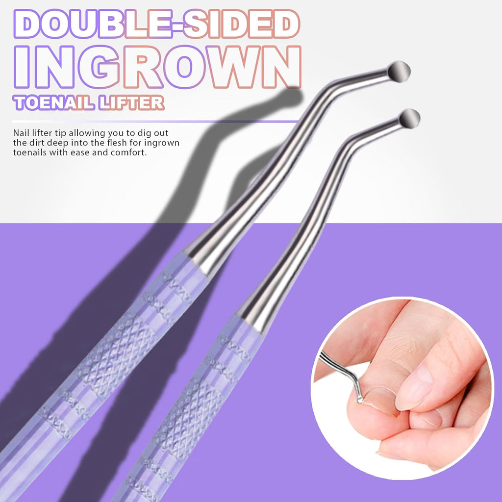 Teenitor Upgraded Ingrown Toenail File and Lifters, Pedicure Tools for Feet, Professional Ingrown Toenail Tool Ingrown Toenail Removal Kit, Purple