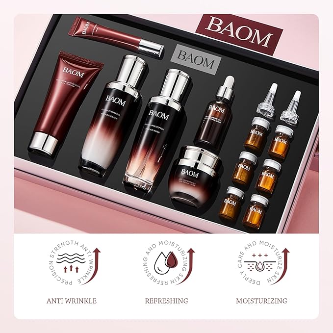 12 Pcs Moisturizing Facial Skin Care Set Skin Beauty Care Anti-Aging Skincare Kits With cleanser, toner, lotion, Essence, face cream, eye cream, Gift Sets Care Package For Women Mother