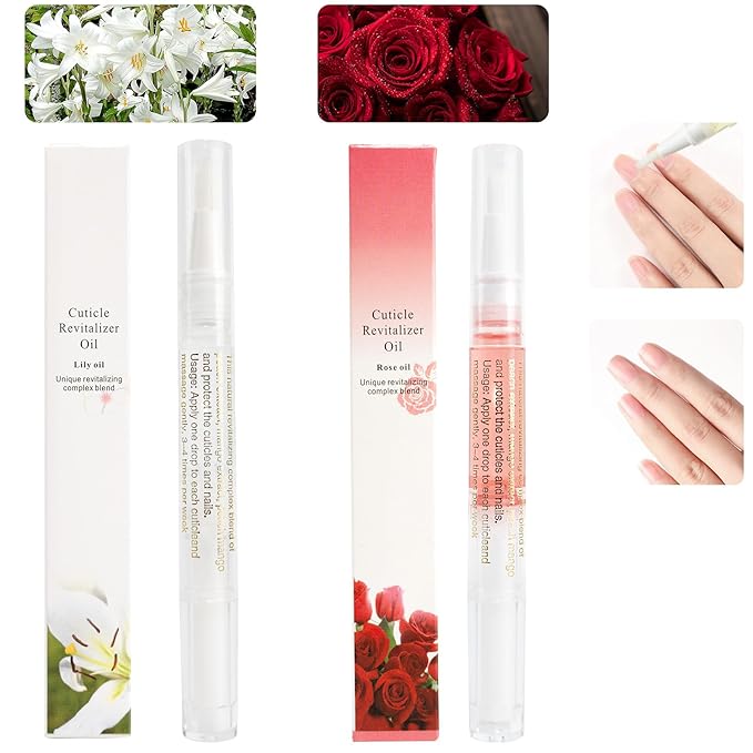 Meschett 2PCS Cuticle Oil Pens for Nail Care,Cuticle Revitalizer Oil Pen with Soft Brush,Cuticle Oil to Prevent Nail Cracking and Dry (Lily & Rose Flavor)