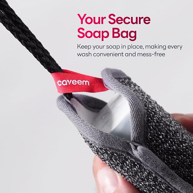 Caveem's Exfoliating Glove (2 Pack) & Soft Soap Bag (2 Pack) – Deep and Gentle Exfoliation for Remove Dead Skin