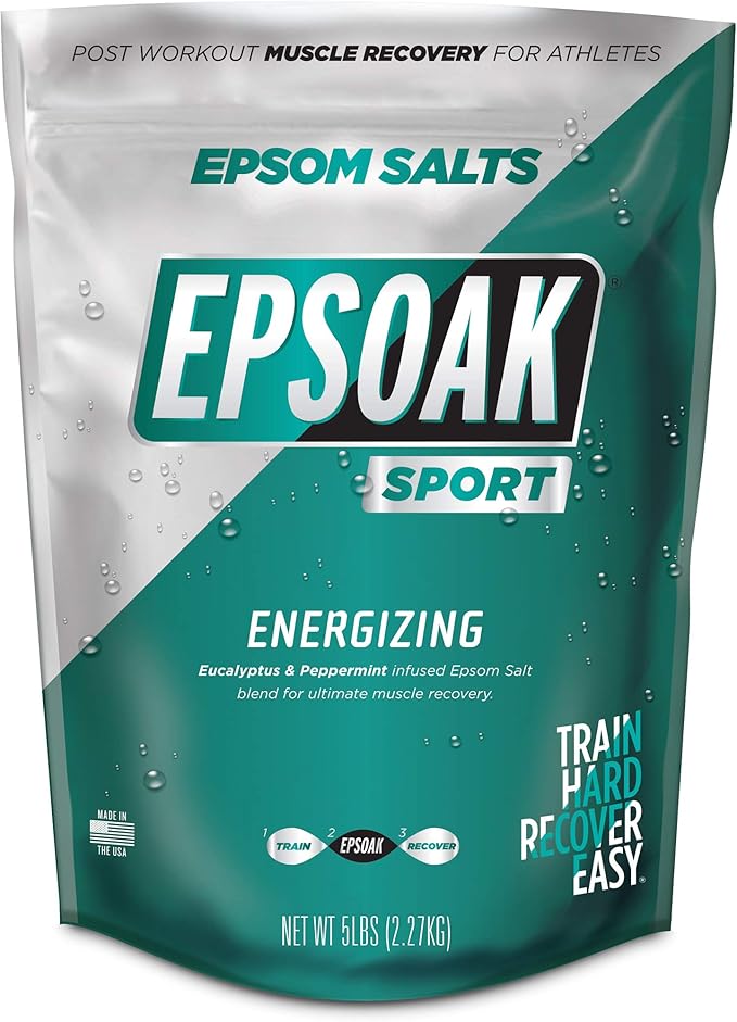 Epsoak Sport Epsom Salt for Athletes - 5 lbs. Energizing Therapeutic soak with Eucalyptus and Peppermint Essential Oils